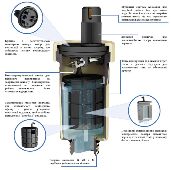 Автоматический воздухоотводчик PrimoVent G3/8" с Aquastop латунь