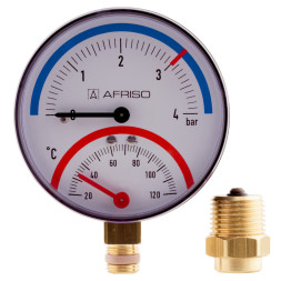 Термоманометр Afriso ТМ80 0-10 бар, 20-120 °C, радиальный, с монтажным клапаном R1/2"