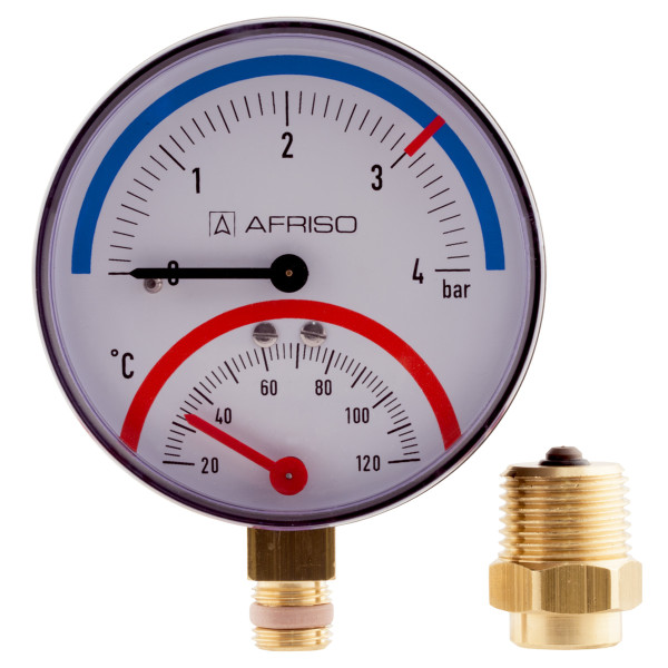 Термоманометр Afriso ТМ80 0-10 бар, 20-120 °C, радиальный, с монтажным клапаном R1/2"