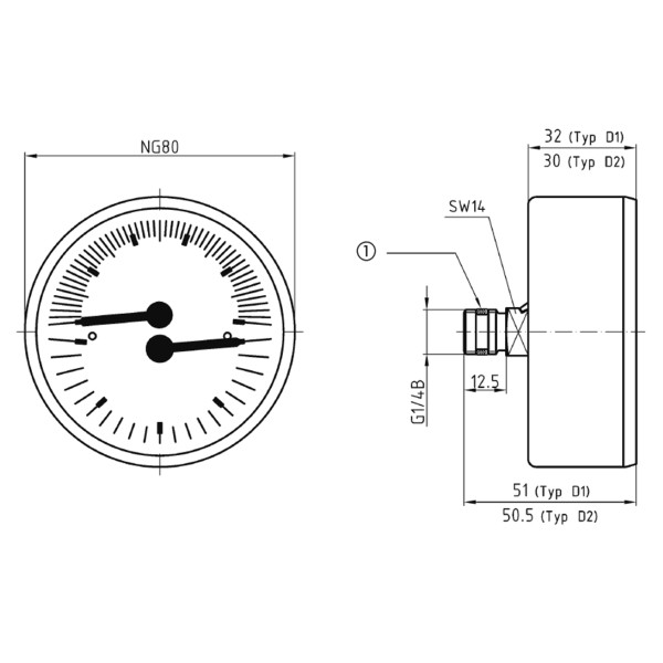 Термоманометр Afriso ТМ80 0-10 бар, 20-120 °C AX