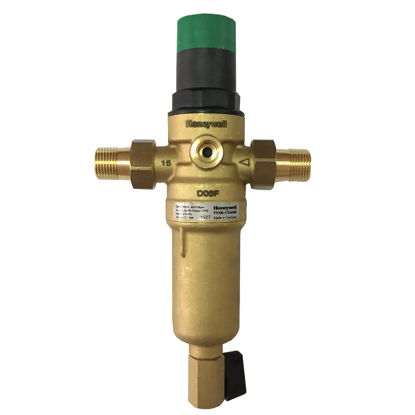 Компактный фильтр для горячей воды Honeywell 1 1/4" 100 мкм 70°С РN16 c регулятором давления