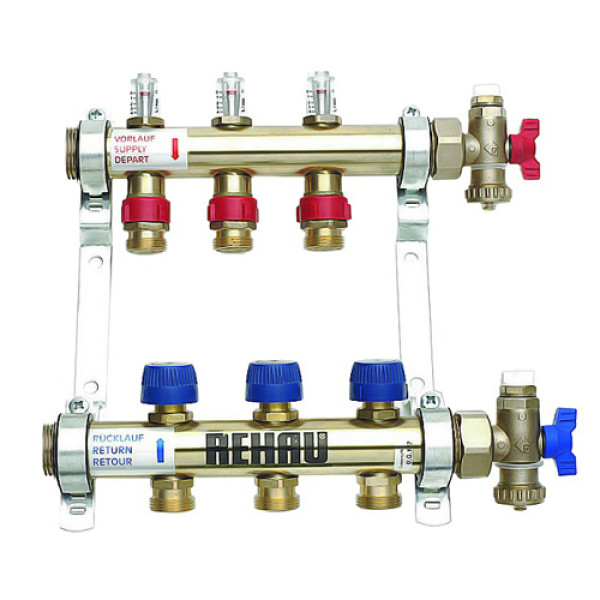 Коллектор распределительный Rehau Rautherm S на 3 контура 3/4" HKV-D 3, с расходомером