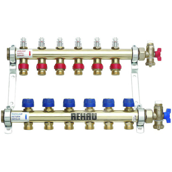 Коллектор распределительный Rehau Rautherm S на 6 контуров 3/4" HKV-D 6, с расходомером