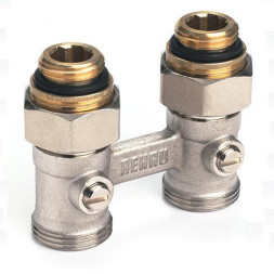 Блок шаровых кранов Rehau G1/2 x G3/4 прямой, для радиаторов с нижним подключением (в комплекте с ниппелями 240711-001)