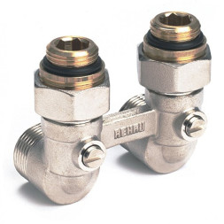 Блок шаровых кранов Rehau G1/2 x G3/4 угловой, для радиаторов с нижним подключением (в комплекте с ниппелями 240711-001)