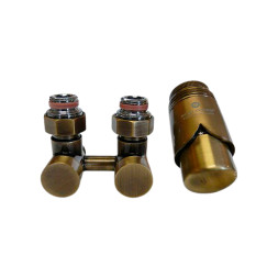 Комплект эксклюзивных узлов Schlosser прямой GZ3/4 x M22х1,5 термоголовка Brillant, 2 шт ниппеля, античная латунь