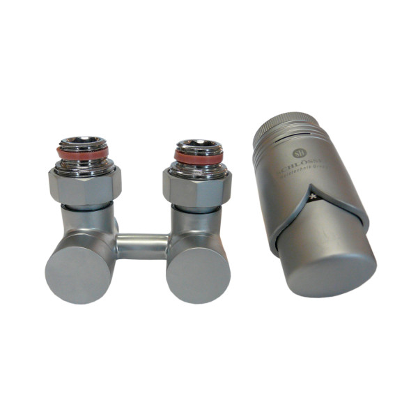 Комплект эксклюзивных узлов Schlosser угловой GZ3/4 x M22х1,5 термоголовка Brillant, 2 шт ниппеля, сатин