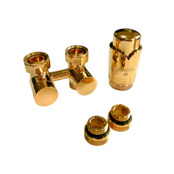 Комплект эксклюзивных узлов Schlosser угловой GZ3/4 x M22х1,5 термоголовка Brillant, 2 шт ниппеля, золото
