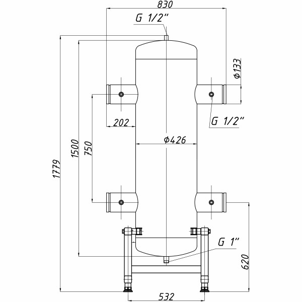 Гидрострелка Termojet Mega ГС-33 DN 125 900 kW, в изоляции