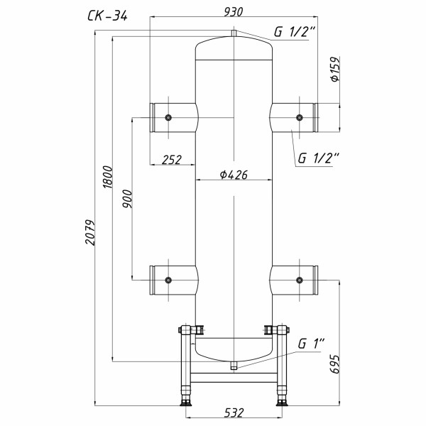 Гидрострелка Termojet Mega ГС-34 DN 150 1100 kW, в изоляции