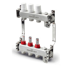 Коллектор для теплого пола Termojet с термостатическими кранами и расходомерами из нержавеющей стали, 3 контура