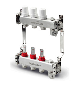 Колектор для теплої підлоги Termojet з термостатичними кранами та витратомірами з нержавіючої сталі,  3 контура