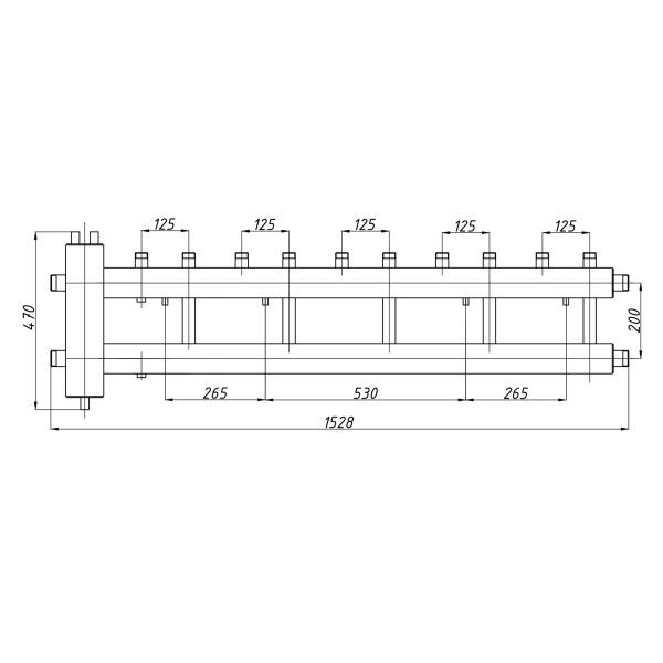 Колектор з гідрострілкою Termojet КГС52В125 (200) 60 kW, в кожусі, 5+1 контурів, виходи вгору