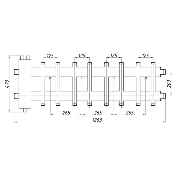 Колектор з гідрострілкою Termojet КГС82ВН125 (200) 60 kW, в ізоляції, 8+1 контурів, виходи вгору та вниз