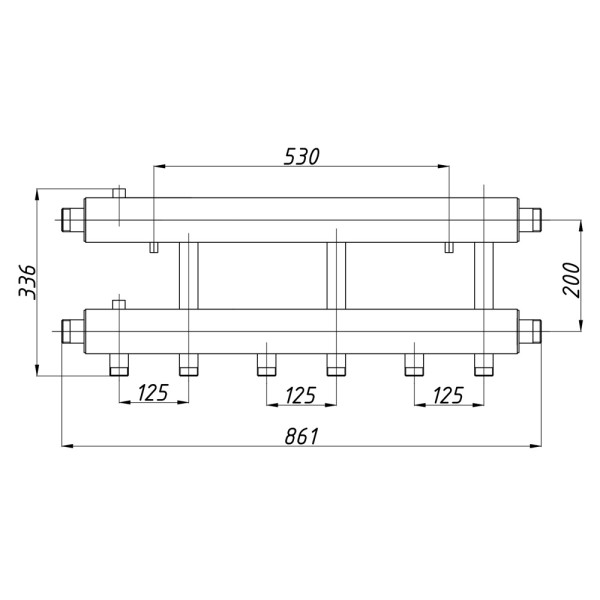 Колектор Termojet К32Н125(200) 72 kW, в кожусі, 3+1 контурів, виходи вниз
