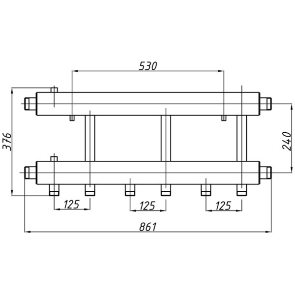 Коллектор Termojet К32Н125(240) 105 kW, без изоляции, 3+1 контуров, выходы вниз