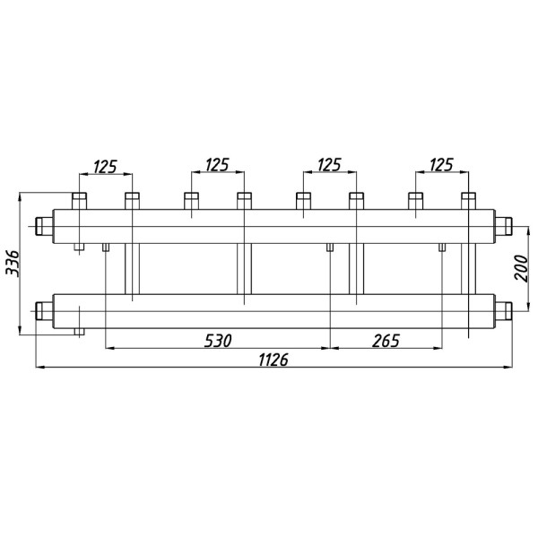 Коллектор Termojet К42В125(200) 72 kW, в кожухе, 4+1 контуров, выходы вверх