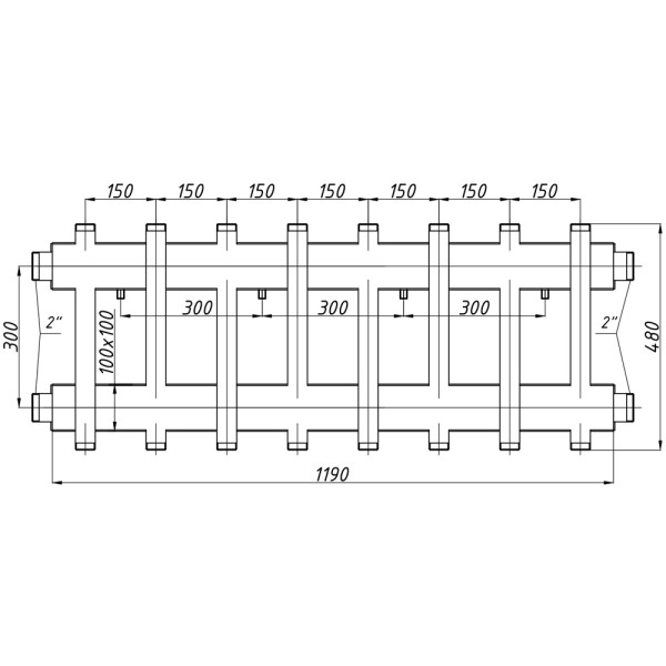 Коллектор Termojet К42ВН150(300) 175 kW, без изоляции, 4+1 контуров, выходы вверх и вниз