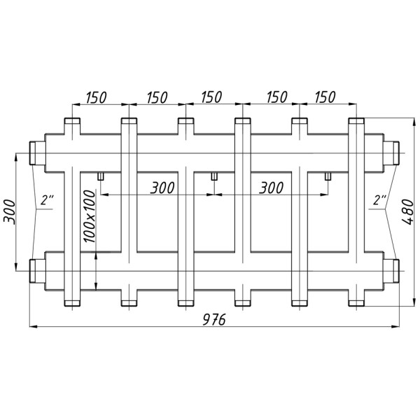 Коллектор Termojet К62ВН150(300) 175 kW, без изоляции, 6+1 контуров, выходы вверх и вниз