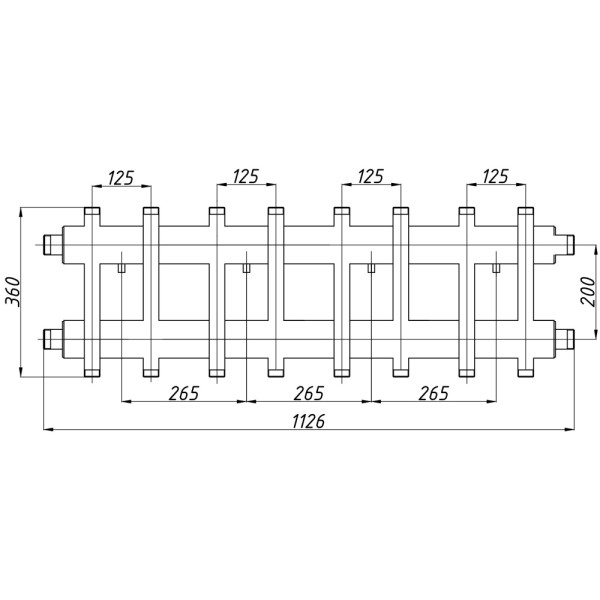 Коллектор Termojet К82ВН125(200) 72 kW, в кожухе, 8+1 контуров, выходы вверх и вниз