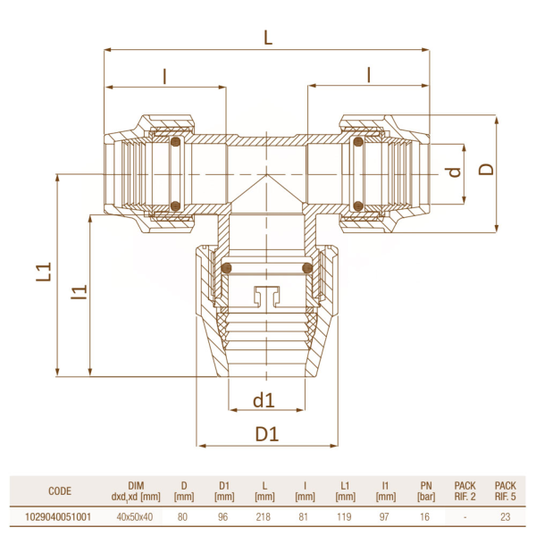 Трійник редукційний UNIDELTA Ø40 х 50 х 40 PN16 PP-B (УФ захист)