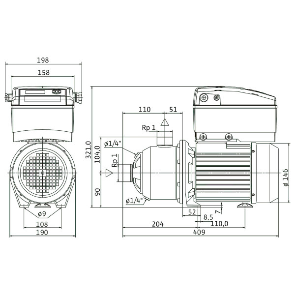 Горизонтальний багатоступеневий насос Wilo MHIE203N-1/E/3-2-2G