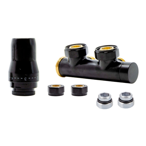 Комплект Heat Base Duo-Plex, 3/4 x 15 mm Cu, угловой левый, 2 шт ниппеля, черный