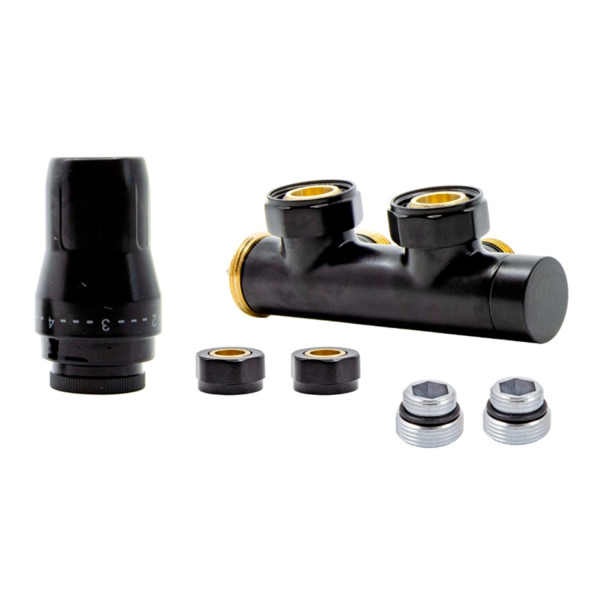 Комплект Heat Base Duo-Plex, 3/4 x 15 mm Cu, угловой левый, 2 шт ниппеля, черный матовый