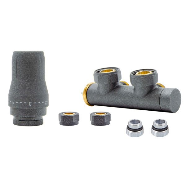 Комплект Heat Base Duo-Plex, 3/4 x 15 mm Cu, кутовий лівий, 2 шт ніпеля, графіт