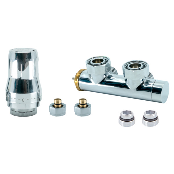 Комплект Heat Base Duo-Plex, 3/4 x 15 mm Cu, кутовий лівий, 2 шт ніпеля, хром