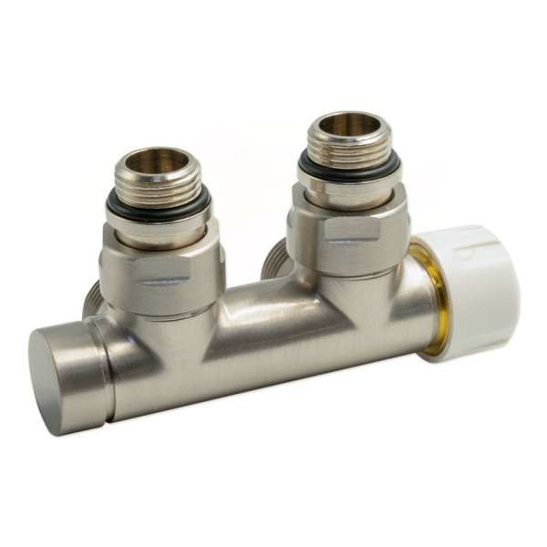 Вузел термостатичний TWIN THERMO BRUSH SILVER кутовий ПРАВИЙ Ø1/2″ З x 3/4″ EK 50 мм Carlo Poletti Srl