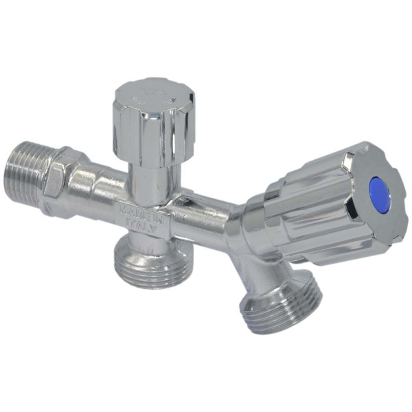 Кран подвійний кутовий для сантехприладів Ø1/2″ х 3/4″ х 3/4″ VA Albertoni srl