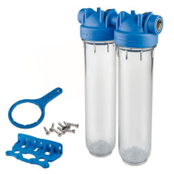 Фільтр-колби DP DUO TS (прозорі) Ø1/2″ OT (латунь) 20″ 45° 8 bar KIT Atlas Filtri s.r.l.