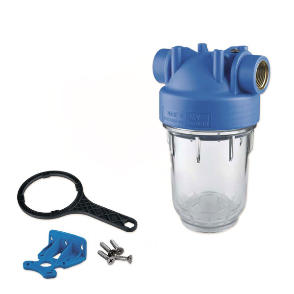 Фільтр-колба DP MONO TS (прозора) Ø1/2″ OT (латунь) 5″ 45°C 8 bar KIT Atlas Filtri s.r.l.
