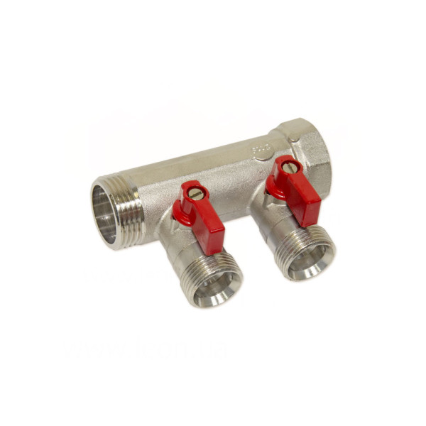 Колектор з кульовими кранами Ø1″ х 2 х 3/4″ЗР (red/червоний) I=45 мм BIANCHI F.LLI S.P.A.