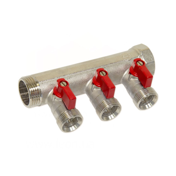 Колектор з кульовими кранами Ø1″ х 3 х 3/4″ЗР (red/червоний) I=45 мм BIANCHI F.LLI S.P.A.