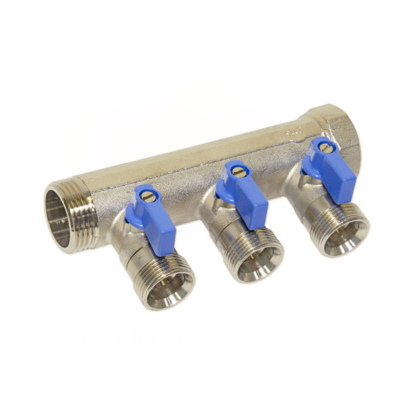 Колектор з кульовими кранами Ø1″ х 3 х 3/4″ЗР (blue/синій) I=45 мм BIANCHI F.LLI S.P.A.