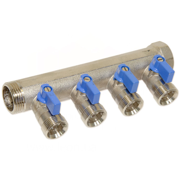 Колектор з кульовими кранами Ø1″ х 4 х 3/4″ЗР (blue/синій) I=45 мм BIANCHI F.LLI S.P.A.