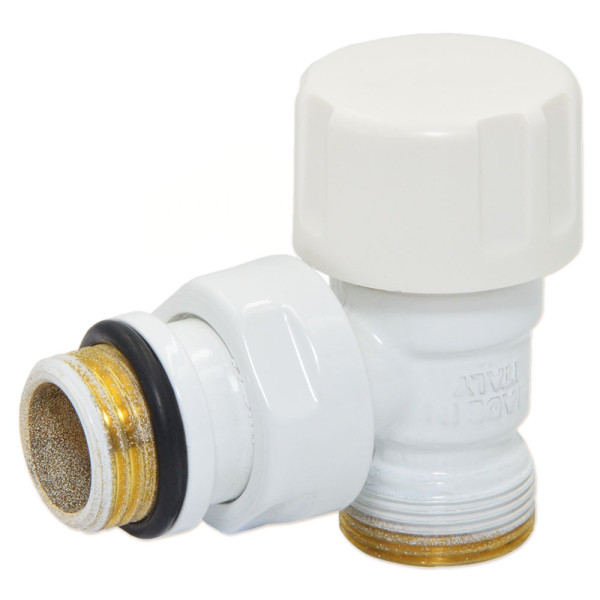 Термоклапан кутовий БІЛИЙ корпус+штуцер Ø1/2″ х 24-19 FIRST THERMO Carlo Poletti Srl