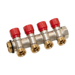 Колектор кутовий SMART-SEAL 1″ x 4 виходи x 3/4″ EK (червоні ручки) нікель Carlo Poletti Srl