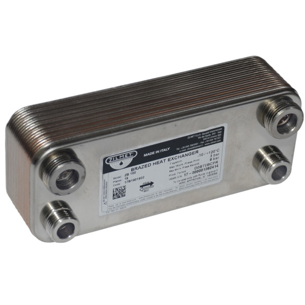 Теплообмінник ZB 190 (INOX AISI 316L) 18 пластин 2 x Ø1/2″G / 2 x Ø3/4″G -10/+120°C Zilmet S.p.A.