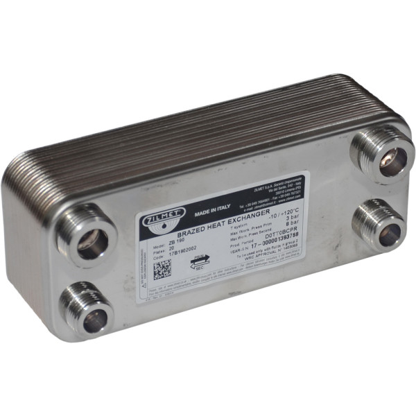 Теплообмінник ZB 190 (INOX AISI 316L) 20 пластин 2 x Ø1/2″G / 2 x Ø3/4″G -10/+120°C Zilmet S.p.A.