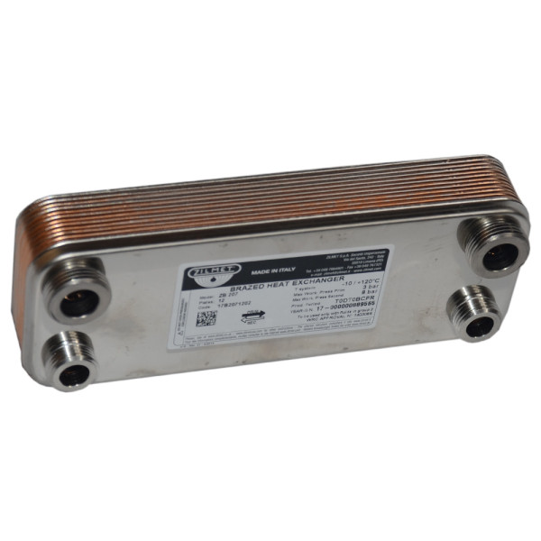 Теплообмінник ZB 207 (INOX AISI 316L) 12 пластин 2 x Ø1/2″G / 2 x Ø3/4″G -10/+120°C Zilmet S.p.A.