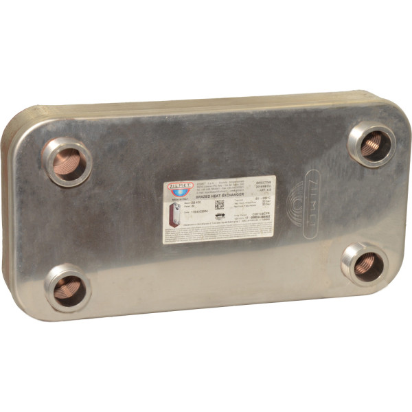 Теплообмінник ZB 400 (INOX AISI 316L) 20 пластин 4 x Ø1 1/4″G -50/+200°C Zilmet S.p.A.