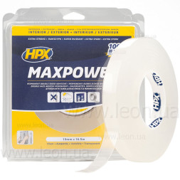 HT1902 Стрічка двохстороння MAXPOWER 19 мм х 2 м прозора (блістер) HPX