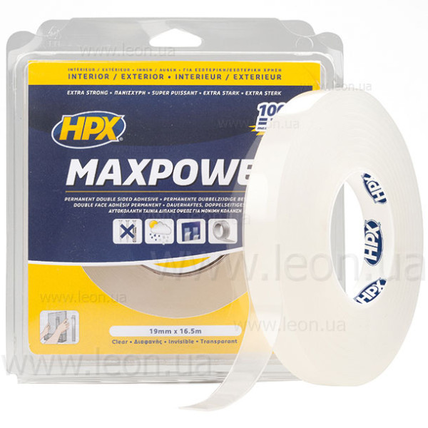 HT1902 Лента двухсторонняя MAXPOWER 19 мм х 2 м прозрачная (блистер) HPX