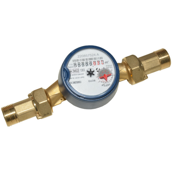 Счетчик воды со штуцерами GSD8-I R 100 Ø3/4″ ХВ 0°С-50°С L=130 мм Qn= 4,0 м³/ч B METERS S.R.L.