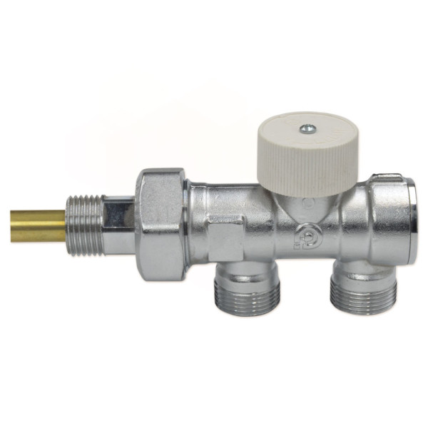 348400 Кран нижнего подключения радиатора горизонтальный Ø1/2″ x 23 p. x 1,5 (пролив 100%) CALEFFI