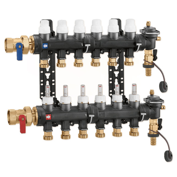 6716C1 Коллектор из технополимера Ø1″ В x 3 x 3/4″ С в сборе 5÷60°C 6 bar Caleffi S.p.a.