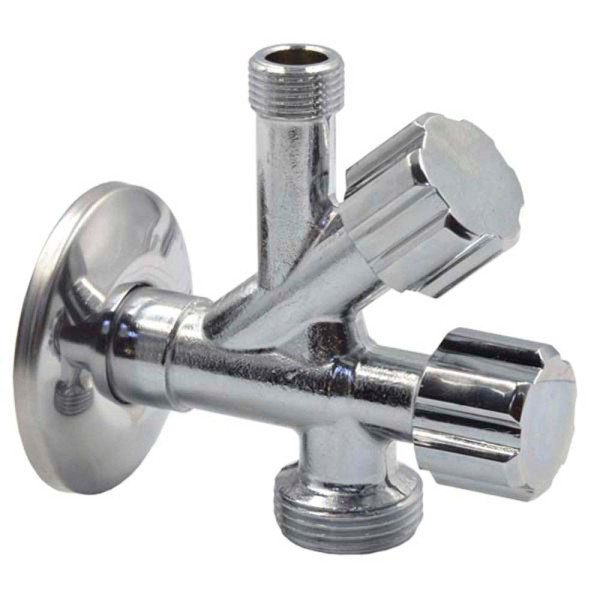 D902594 Кран двойной угловой для сантехприборов Ø1/2″ х 3/8″ х 3/4″ VA Albertoni srl